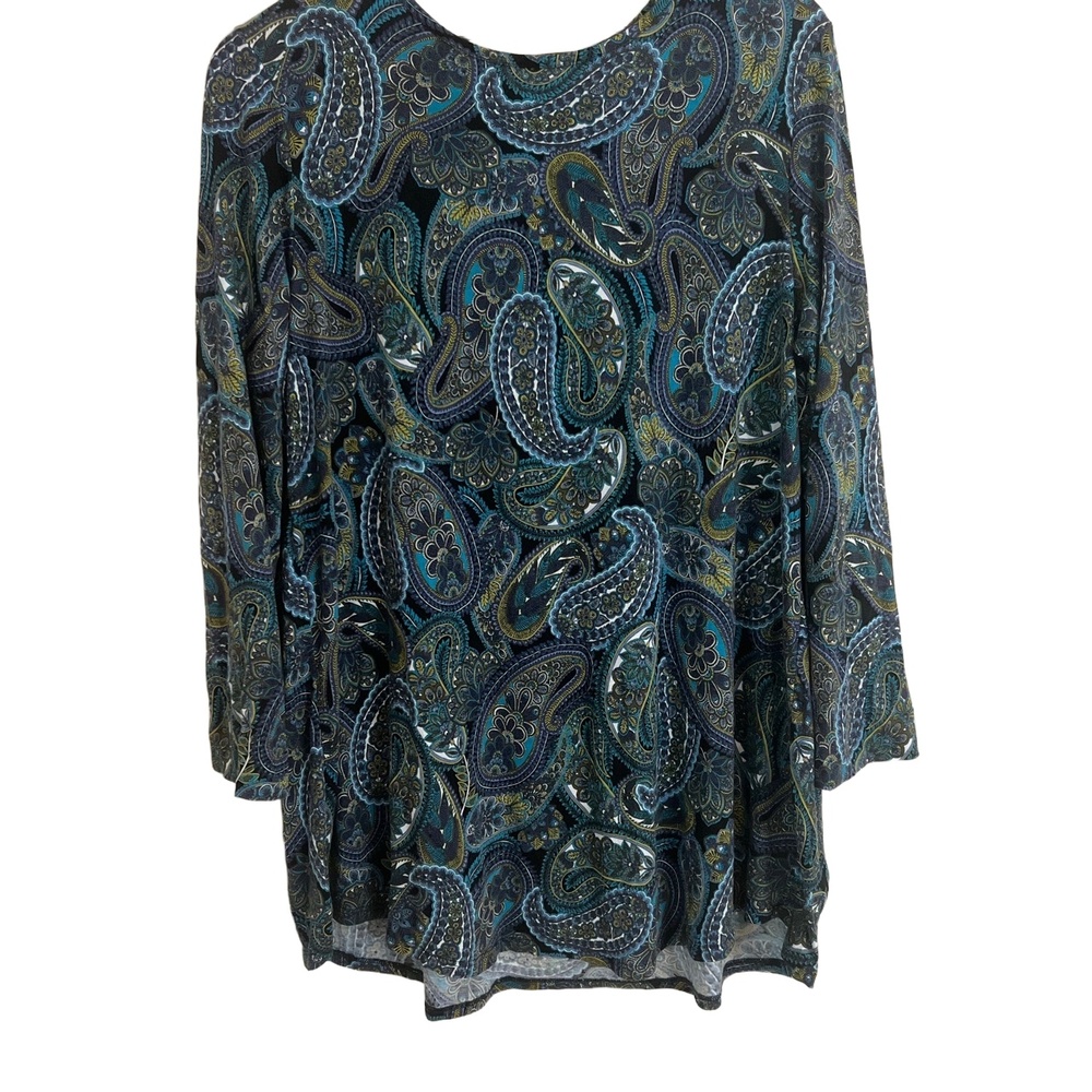 J Jill Blouse Womens Large Blue Paisley Loose Fit Long Sleeve‎ Boho Casual